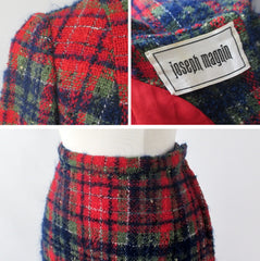 Vintage 60s Joseph Magnin Plaid Wool 3 Piece Suit S