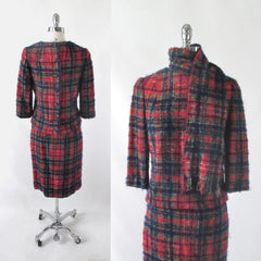 Vintage 60s Joseph Magnin Plaid Wool 3 Piece Suit S