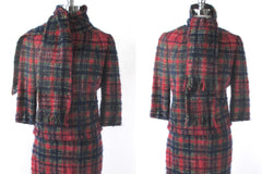 Vintage 60s Joseph Magnin Plaid Wool 3 Piece Suit S