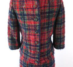 Vintage 60s Joseph Magnin Plaid Wool 3 Piece Suit S