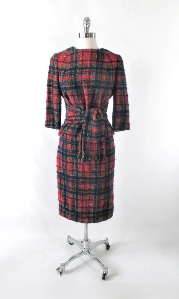 Vintage 60s Joseph Magnin Plaid Wool 3 Piece Suit S