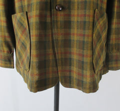 Vintage 50s Pendleton Golden Green Plaid Wool 49er Jacket  L - Bombshell Bettys Vintage
