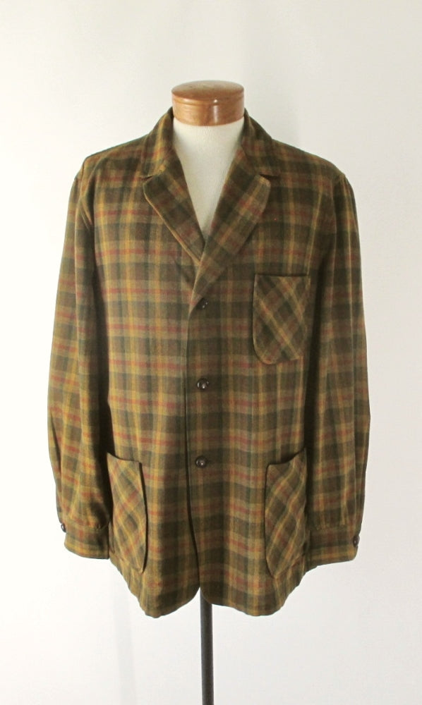 Vintage 50s Pendleton Golden Green Plaid Wool 49er Jacket  L - Bombshell Bettys Vintage