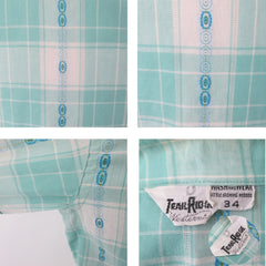 Vintage 50s 60s Women's Trail Ridge Aqua Plaid Ruffled Western Shirt S