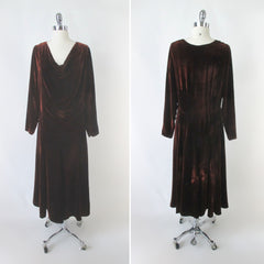 Vintage 20s 30s Brown Velvet Dress Matching Turban M
