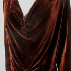 Vintage 20s 30s Brown Velvet Dress Matching Turban M