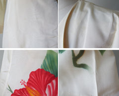Vintage 40's 50's Rare White Taffeta Hand Painted Hawaiian Robe Dressing Gown - Bombshell Bettys Vintage