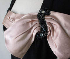 Vintage 40's Black Beaded & Peach Satin Bow Party Dress M - Bombshell Bettys Vintage