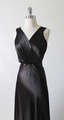 Vintage 40's Black Duchess Satin Evening Gown M - Bombshell Bettys Vintage