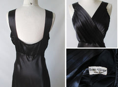Vintage 40's Black Duchess Satin Evening Gown M - Bombshell Bettys Vintage