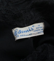 Vintage 40's Artemis Black Satin Sheer Lace Nightgown 34 - Bombshell Bettys Vintage
