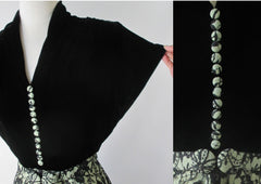 Vintage 40's Black & Apple Green Lace Evening Dress L - Bombshell Bettys Vintage
