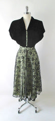 Vintage 40's Black & Apple Green Lace Evening Dress L - Bombshell Bettys Vintage