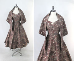 Vintage 50s Novelty Print Dress Matching Wrap / Shawl XS / XXS