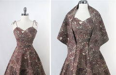 Vintage 50s Novelty Print Dress Matching Wrap / Shawl XS / XXS