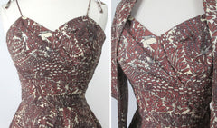 Vintage 50s Novelty Print Dress Matching Wrap / Shawl XS / XXS