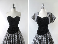 Vintage 50s Strapless Gingham Dress & Matching Bolero Set M - Bombshell Bettys Vintage