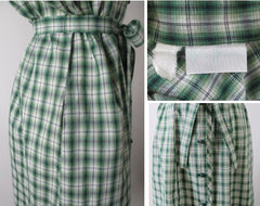 • Vintage 50s 60s Green Plaid Casual Day Dress L / XL - Bombshell Bettys Vintage