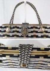 Vintage 60's 60's Metal & Plastic Woven Handbag Basket Bag - Bombshell Bettys Vintage