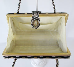 Vintage 60's 60's Metal & Plastic Woven Handbag Basket Bag - Bombshell Bettys Vintage