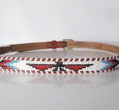 Vintage 50s 60s Beaded Leather Thunderbird Souveneer Belt 34 - Bombshell Bettys Vintage