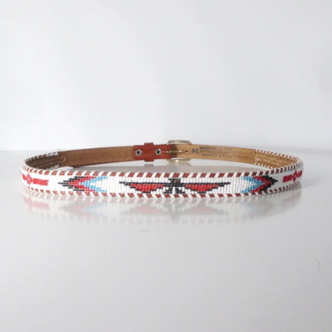 Vintage 50s 60s Beaded Leather Thunderbird Souvenir Belt 34