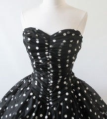 Vintage 80's / 50's Look Black White Polka Dot Sheer Full Skirt Party Dress S - Bombshell Bettys Vintage