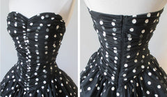Vintage 80's / 50's Look Black White Polka Dot Sheer Full Skirt Party Dress S - Bombshell Bettys Vintage