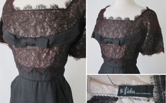 Vintage 50's H. Liebes Black Lace Evening Cocktail Party Sheath Dress M - Bombshell Bettys Vintage