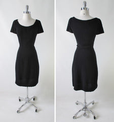 Vintage 50's Kimberly Knit Black Bouclé Sheath Sweater Dress M - Bombshell Bettys Vintage