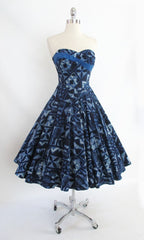 Vintage 50's Lurline Blue Sash Hawaiian Full Swing Skirt Dress S - Bombshell Bettys Vintage