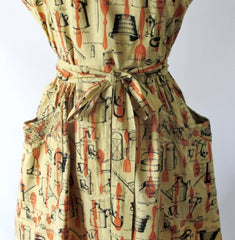 Vintage 50's Swirl Wrap Dress Kitchenware Novelty Print M - Bombshell Bettys Vintage