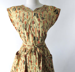 Vintage 50's Swirl Wrap Dress Kitchenware Novelty Print M - Bombshell Bettys Vintage