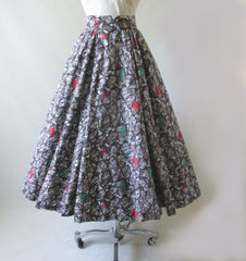 Vintage 50's Abstract Yellow Aqua Red Full Circle Skirt S - Bombshell Bettys Vintage