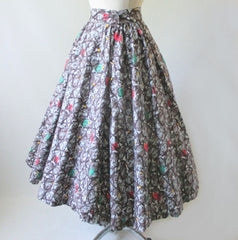 Vintage 50's Abstract Yellow Aqua Red Full Circle Skirt S - Bombshell Bettys Vintage
