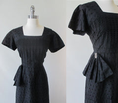 Vintage 50's Black Eyelet Sheath Dress L  • As Found - Bombshell Bettys Vintage