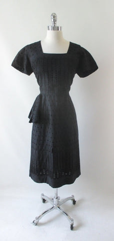 Vintage 50's Black Eyelet Sheath Dress L  • As Found