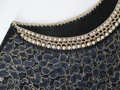 Vintage 50's Pearl Collar Black Lace Knit Sweater Top L - Bombshell Bettys Vintage