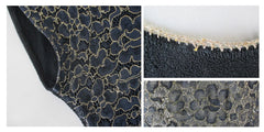 Vintage 50's Pearl Collar Black Lace Knit Sweater Top L - Bombshell Bettys Vintage