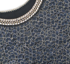 Vintage 50's Pearl Collar Black Lace Knit Sweater Top L - Bombshell Bettys Vintage
