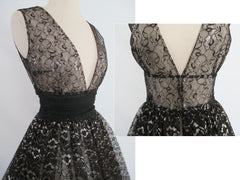 • Vintage 50's Black & Silver Lurex Lace Sheer Full Skirt Party Dress Overskirt S - Bombshell Bettys Vintage