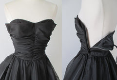 • Vintage 50's Black Organdy Strapless Petal Bust Party Dress - Bombshell Bettys Vintage