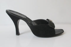 Vintage 50's Black Suede Satin Bow Springolator Heels Shoes 7.5 / 8 - Bombshell Bettys Vintage