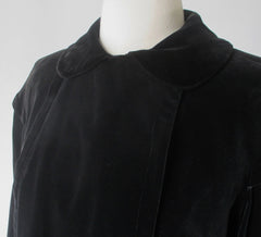 Vintage 50's Black Velvet Cropped Swing Jacket / Coat L - Bombshell Bettys Vintage