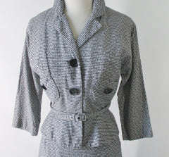 Vintage 50's Black White Check 3 Piece Peplum Suit / Skirt Jacket Set S - Bombshell Bettys Vintage