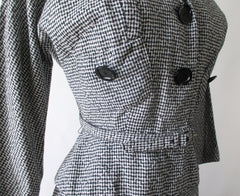 Vintage 50's Black White Check 3 Piece Peplum Suit / Skirt Jacket Set S - Bombshell Bettys Vintage
