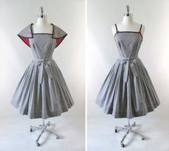 Vintage 50's Black & White Removable Capelet Sundress Dress M - Bombshell Bettys Vintage