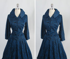 • Vintage 50's New Look Blue Atomic Jacket Top / Skirt Dress Suit Set - Bombshell Bettys Vintage