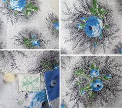Vintage 50's Blue Roses Day Dress M - Bombshell Bettys Vintage
