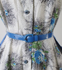 Vintage 50's Blue Roses Day Dress M - Bombshell Bettys Vintage